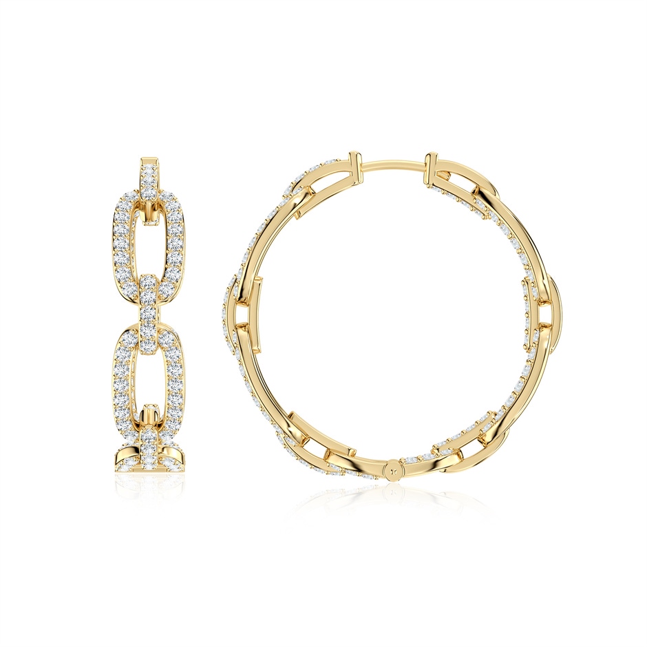 1.3mm GVS2 Chain Link Diamond Inside-Out Hoop Earrings in 18K Yellow Gold 