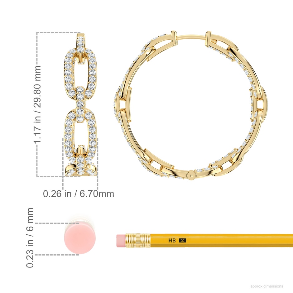 1.3mm GVS2 Chain Link Diamond Inside-Out Hoop Earrings in 18K Yellow Gold ruler