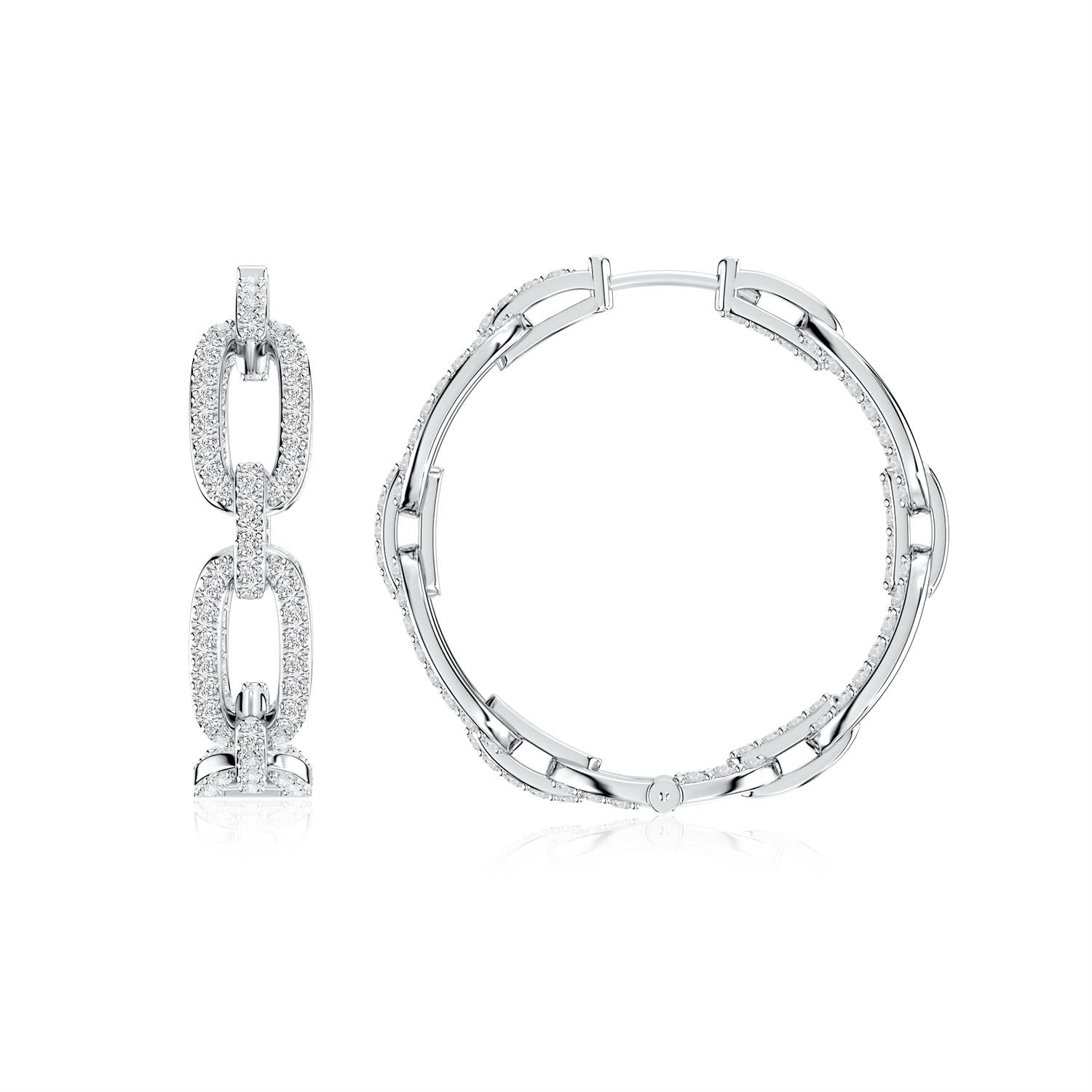1.3mm HSI2 Chain Link Diamond Inside-Out Hoop Earrings in 18K White Gold