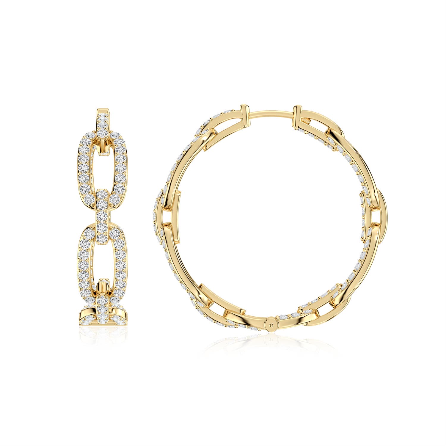 1.3mm HSI2 Chain Link Diamond Inside-Out Hoop Earrings in 18K Yellow Gold