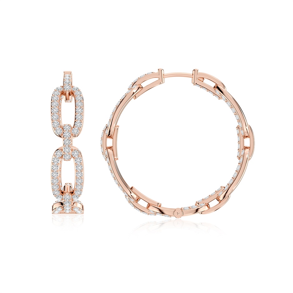 1.3mm HSI2 Chain Link Diamond Inside-Out Hoop Earrings in Rose Gold 