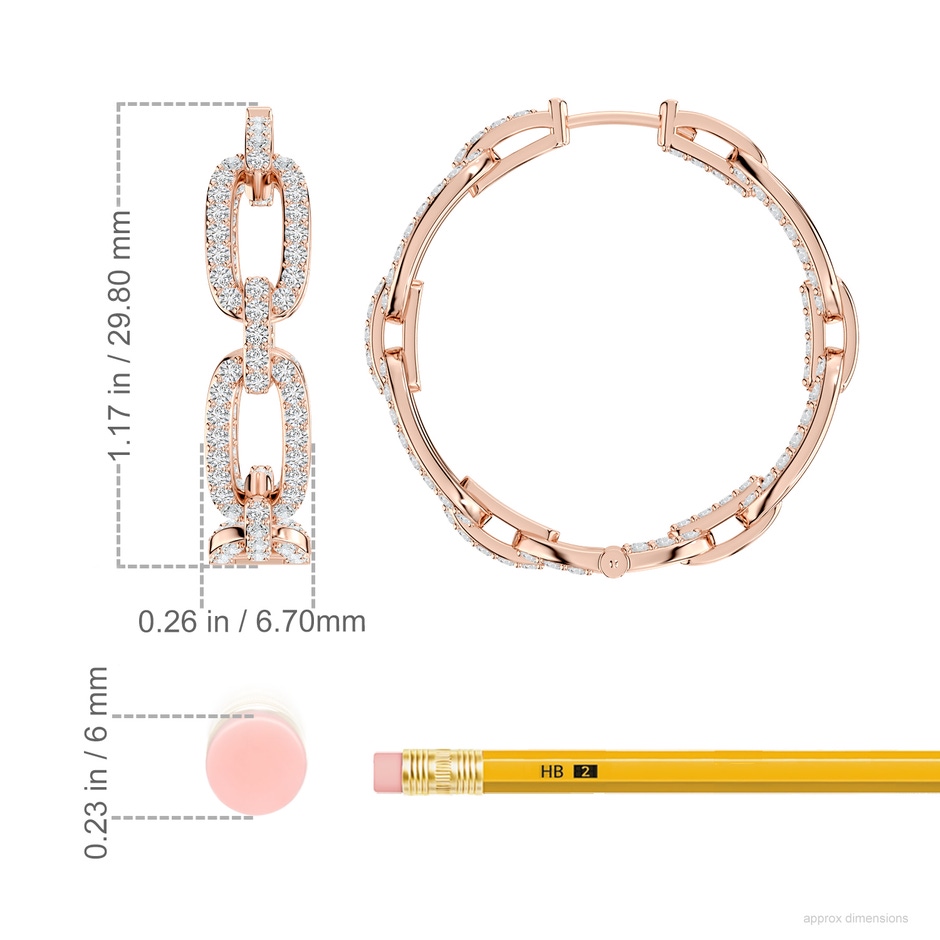 1.3mm HSI2 Chain Link Diamond Inside-Out Hoop Earrings in Rose Gold ruler