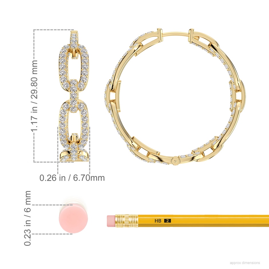 1.3mm IJI1I2 Chain Link Diamond Inside-Out Hoop Earrings in Yellow Gold ruler