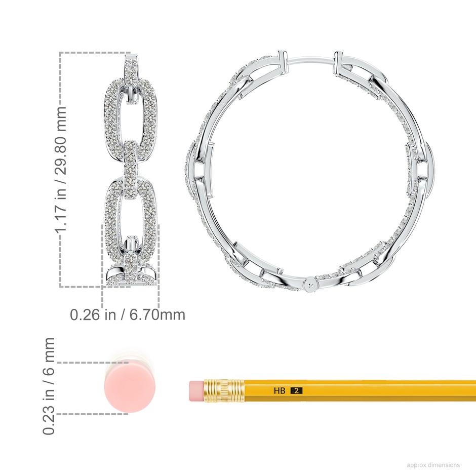 1.3mm KI3 Chain Link Diamond Inside-Out Hoop Earrings in White Gold ruler