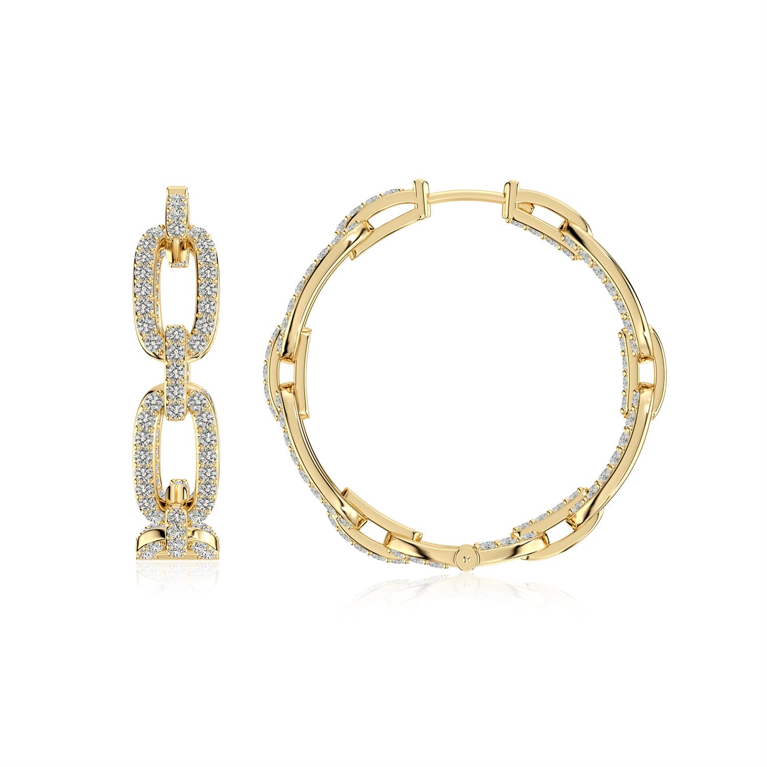 1.3mm KI3 Chain Link Diamond Inside-Out Hoop Earrings in Yellow Gold