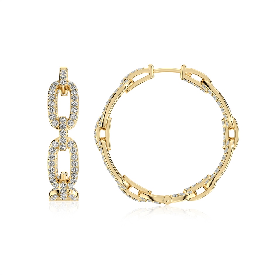 1.3mm KI3 Chain Link Diamond Inside-Out Hoop Earrings in Yellow Gold 