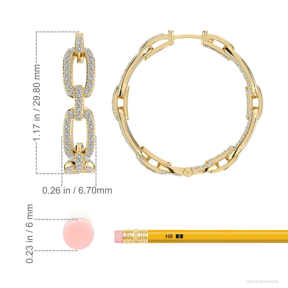 1.3mm KI3 Chain Link Diamond Inside-Out Hoop Earrings in Yellow Gold ruler