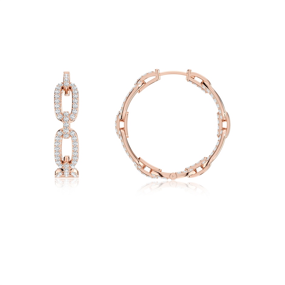 1mm GVS2 Chain Link Diamond Inside-Out Hoop Earrings in Rose Gold 