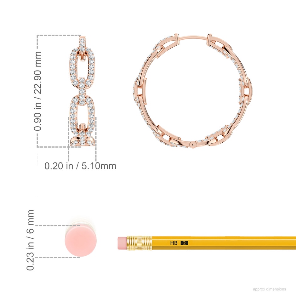 1mm GVS2 Chain Link Diamond Inside-Out Hoop Earrings in Rose Gold ruler