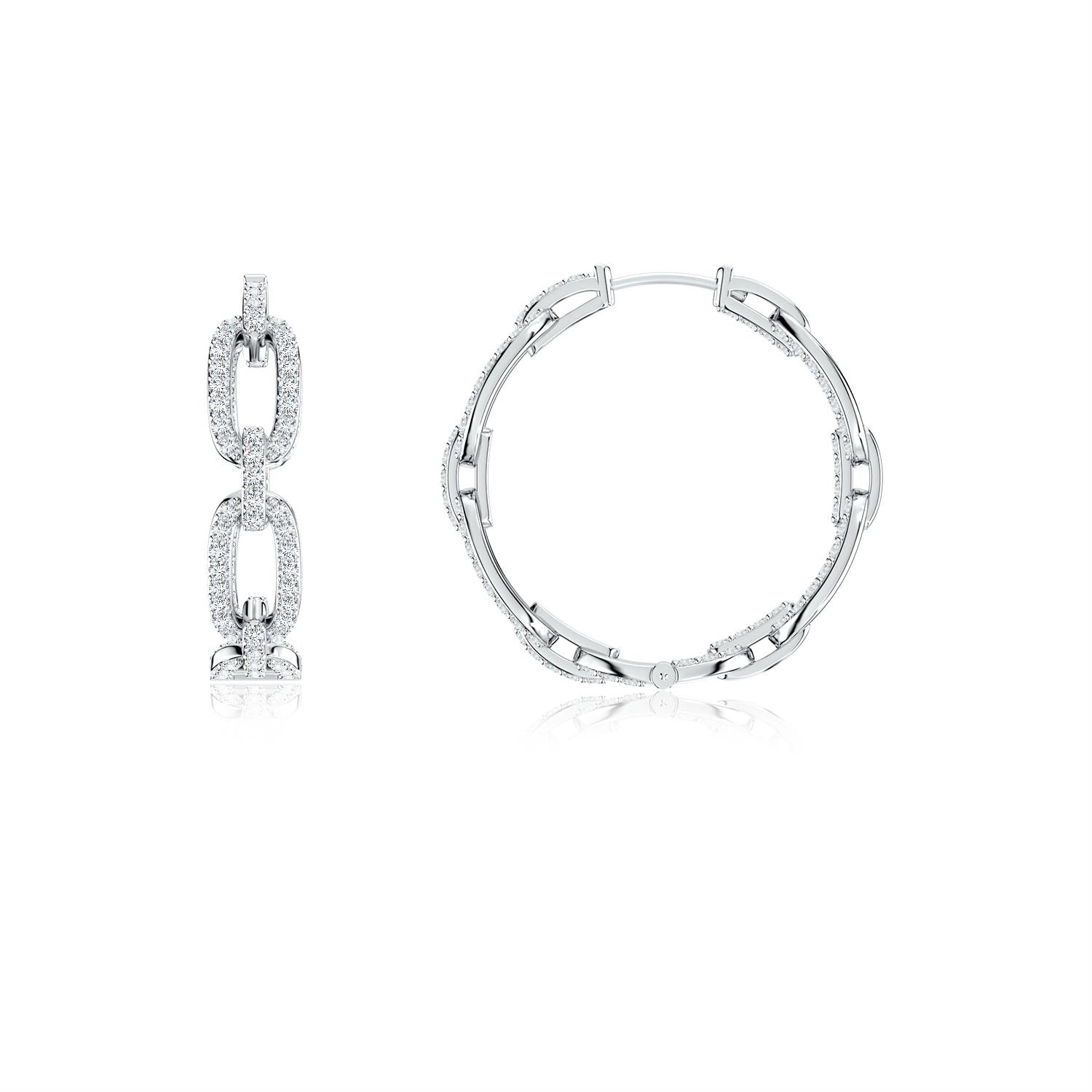 1mm GVS2 Chain Link Diamond Inside-Out Hoop Earrings in White Gold