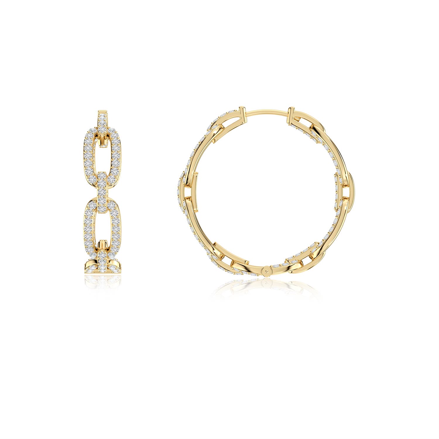 1mm HSI2 Chain Link Diamond Inside-Out Hoop Earrings in 18K Yellow Gold