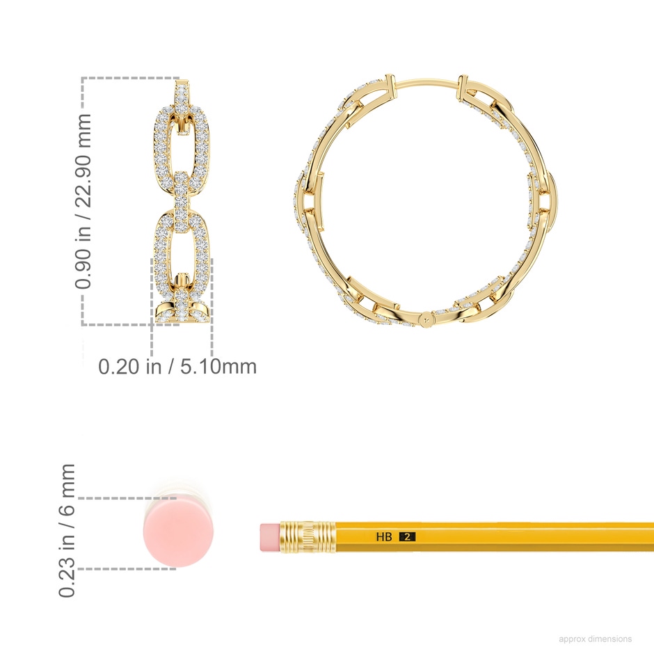 1mm HSI2 Chain Link Diamond Inside-Out Hoop Earrings in Yellow Gold ruler