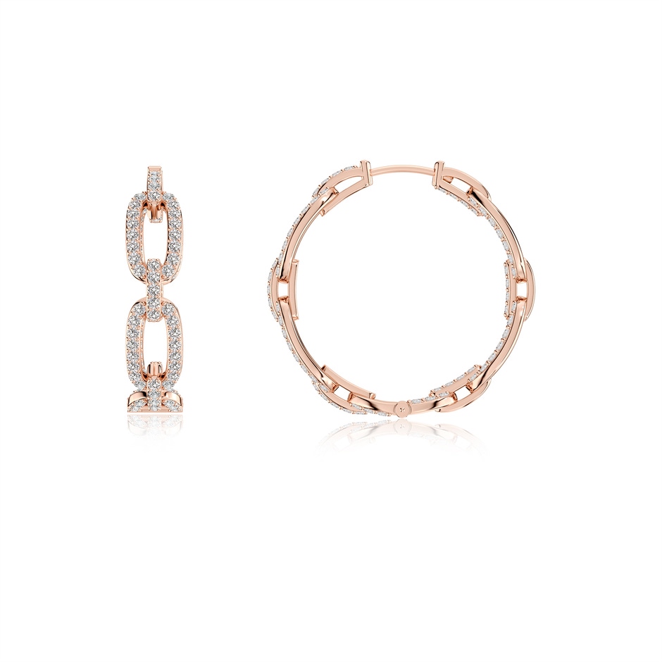 1mm IJI1I2 Chain Link Diamond Inside-Out Hoop Earrings in Rose Gold 