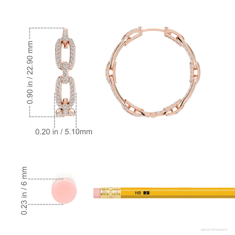 1mm IJI1I2 Chain Link Diamond Inside-Out Hoop Earrings in Rose Gold ruler