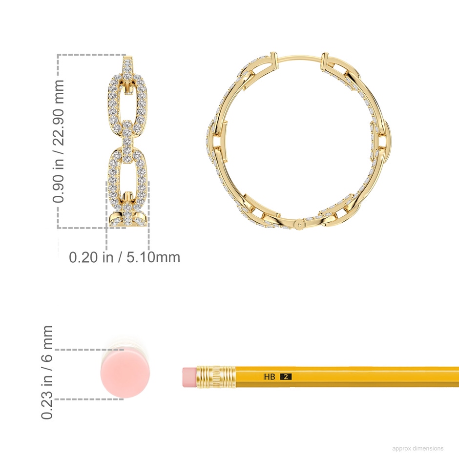 1mm IJI1I2 Chain Link Diamond Inside-Out Hoop Earrings in Yellow Gold ruler