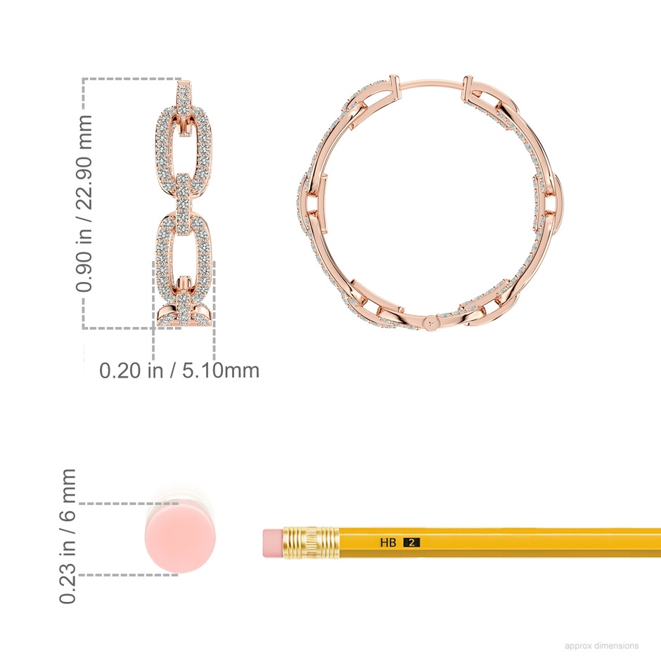 1mm KI3 Chain Link Diamond Inside-Out Hoop Earrings in Rose Gold ruler