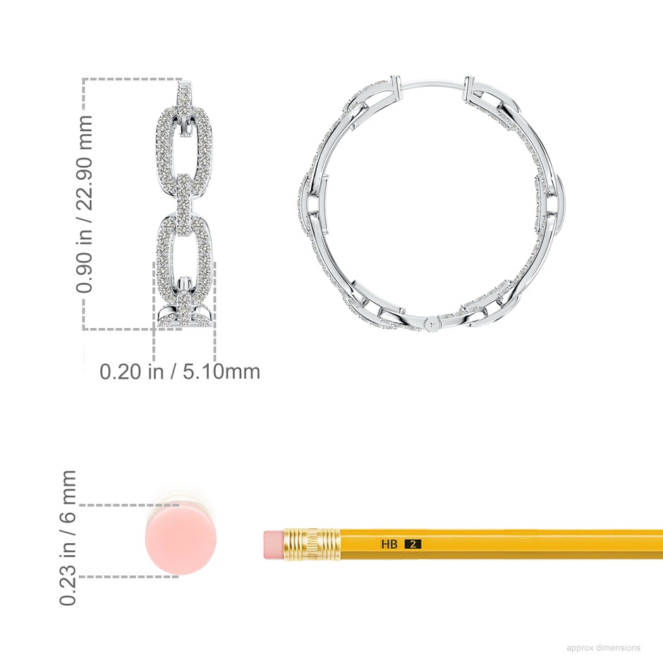 1mm KI3 Chain Link Diamond Inside-Out Hoop Earrings in White Gold ruler