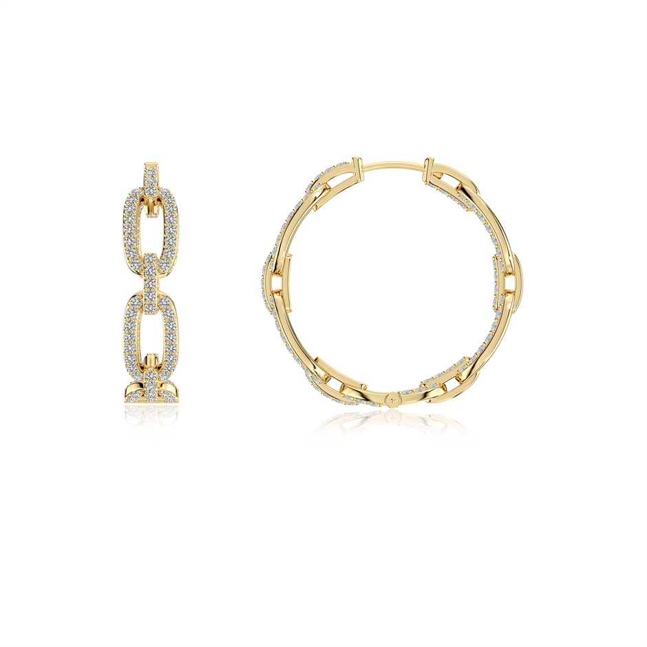 1mm KI3 Chain Link Diamond Inside-Out Hoop Earrings in Yellow Gold 