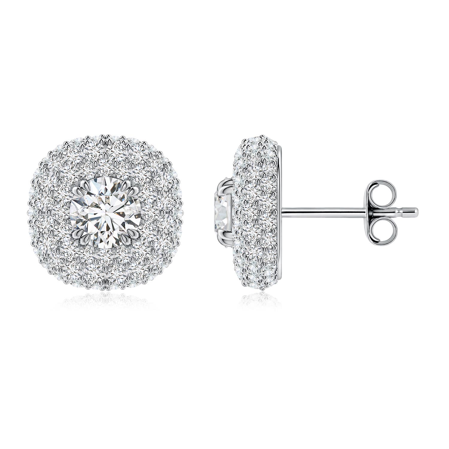 4.7mm HSI2 Diamond Cushion Halo Stud Earrings in 18CT White Gold