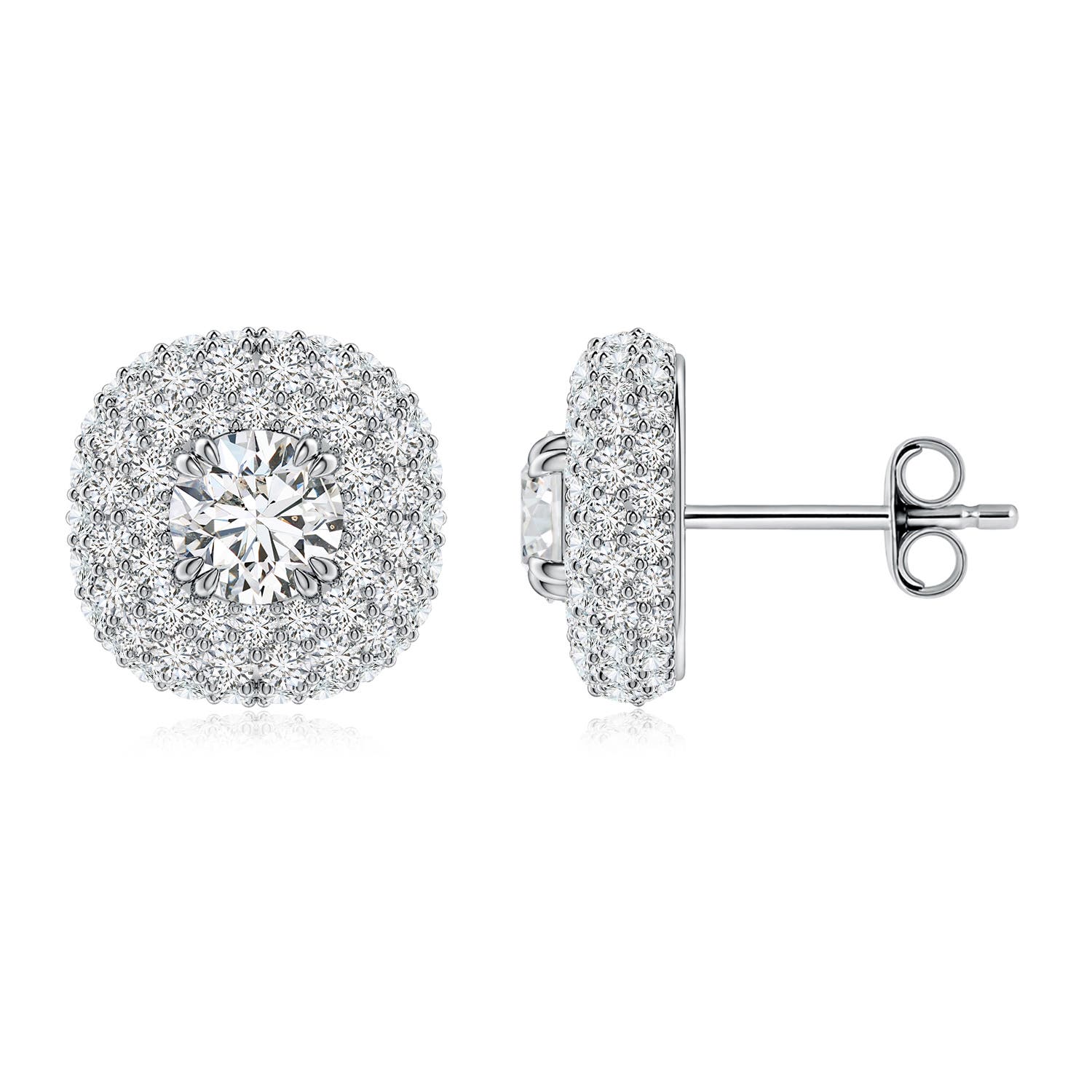 4.7mm HSI2 Diamond Cushion Halo Stud Earrings in White Gold