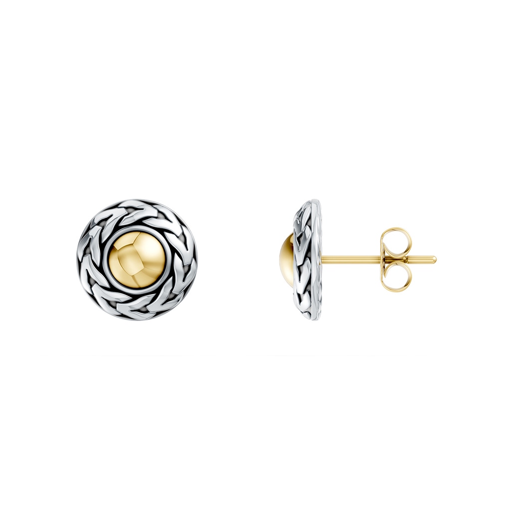 Oxidized Sterling Silver and 18K Yellow Gold Stud Earrings in  Sterling Silver & 18K Yellow Gold