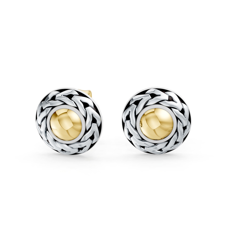 Oxidized Sterling Silver and 18K Yellow Gold Stud Earrings in  Sterling Silver & 18K Yellow Gold side 199