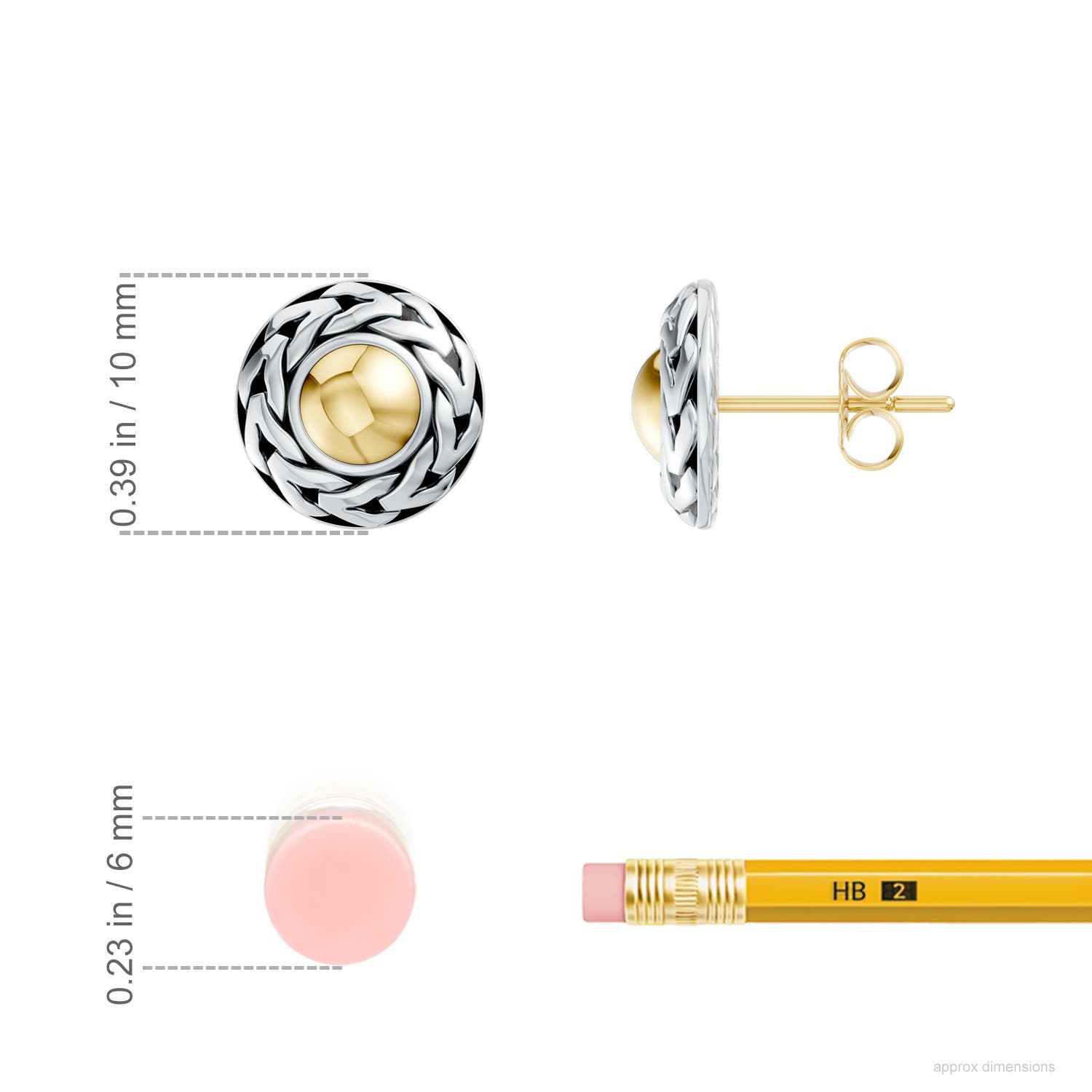 Oxidized Sterling Silver and 18CT Yellow Gold Stud Earrings in Sterling Silver & 18CT Yellow Gold - ruler