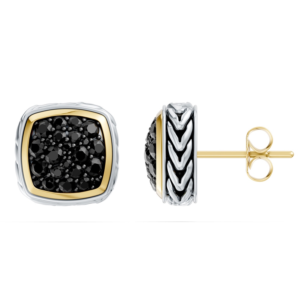 2mm AA Oxidized Sterling Silver and 18K Yellow Gold Enhanced Black Diamond Stud Earrings in  Sterling Silver & 18K Yellow Gold