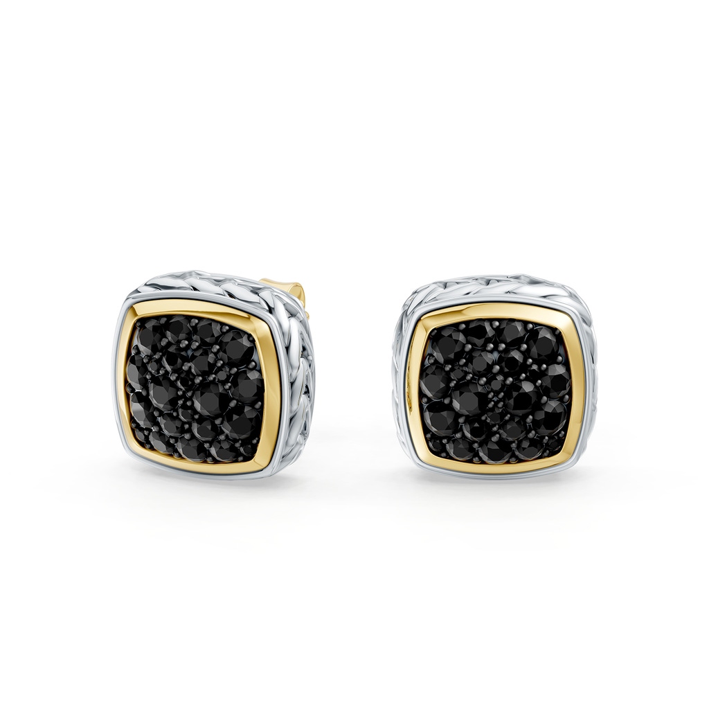 2mm AA Oxidized Sterling Silver and 18K Yellow Gold Enhanced Black Diamond Stud Earrings in  Sterling Silver & 18K Yellow Gold - side 199
