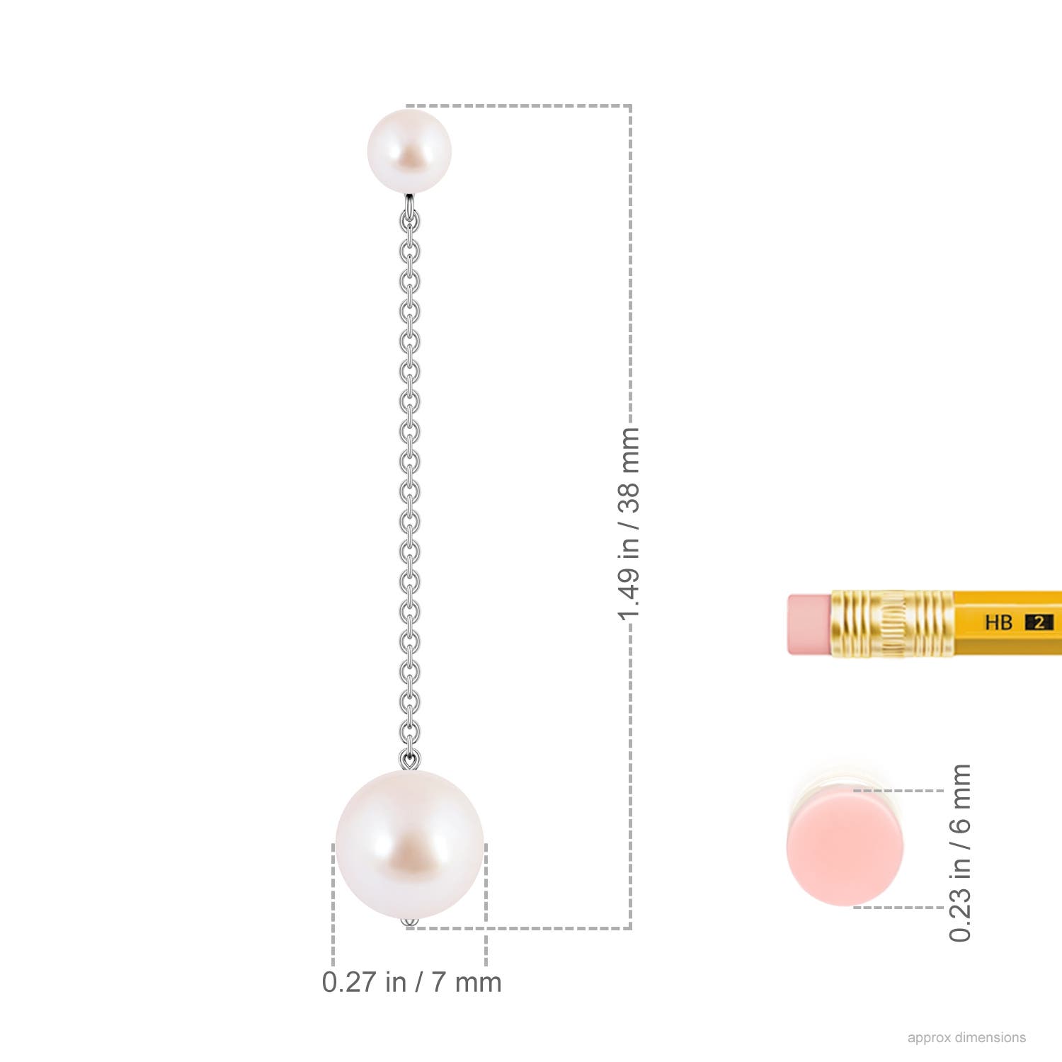 7mm AAA Double Akoya Pearl Dangle Earrings in White Gold - ruler
