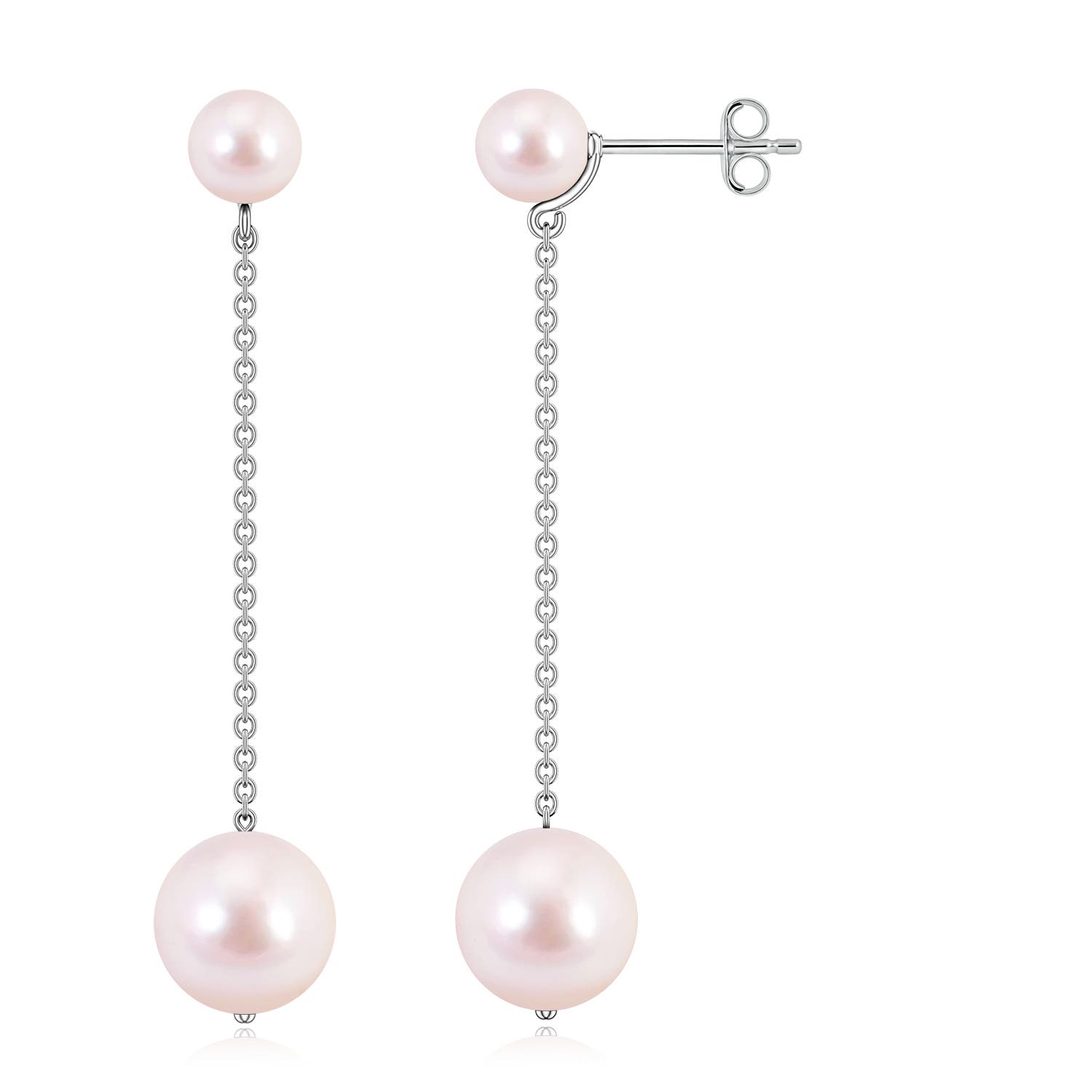 9mm AAAA Double Akoya Pearl Dangle Earrings in White Gold