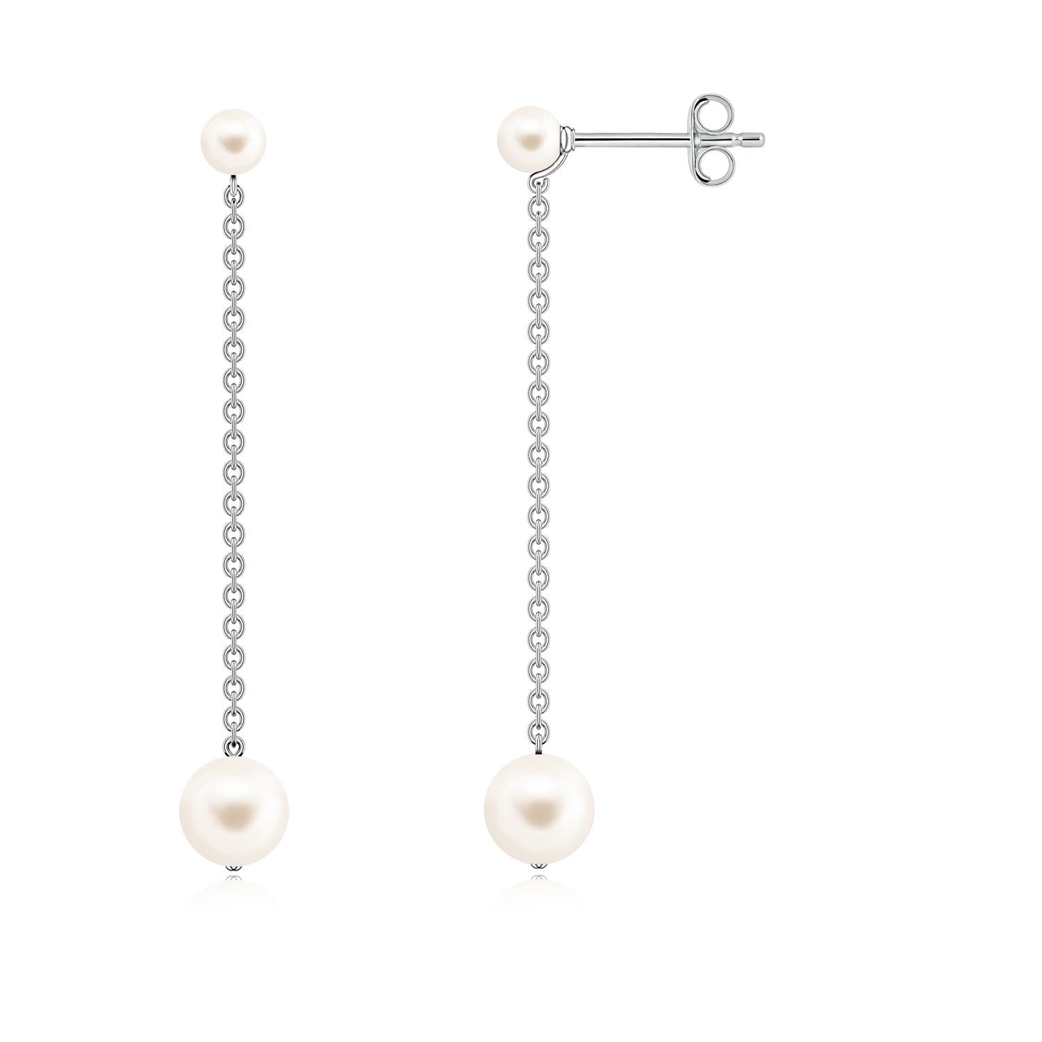5mm AAA Double Freshwater Pearl Dangle Earrings in White Gold