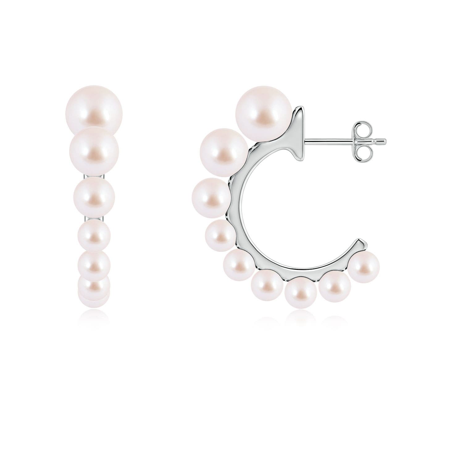 7mm AAA Graduated Akoya Pearl Hoop Earrings in White Gold
