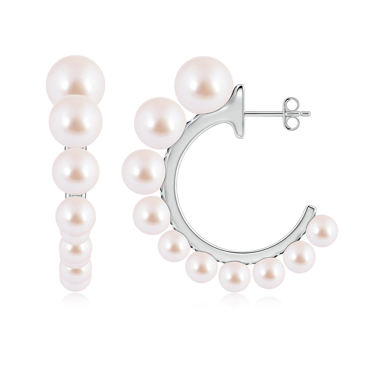 9mm AAA Graduated Akoya Pearl Hoop Earrings in White Gold