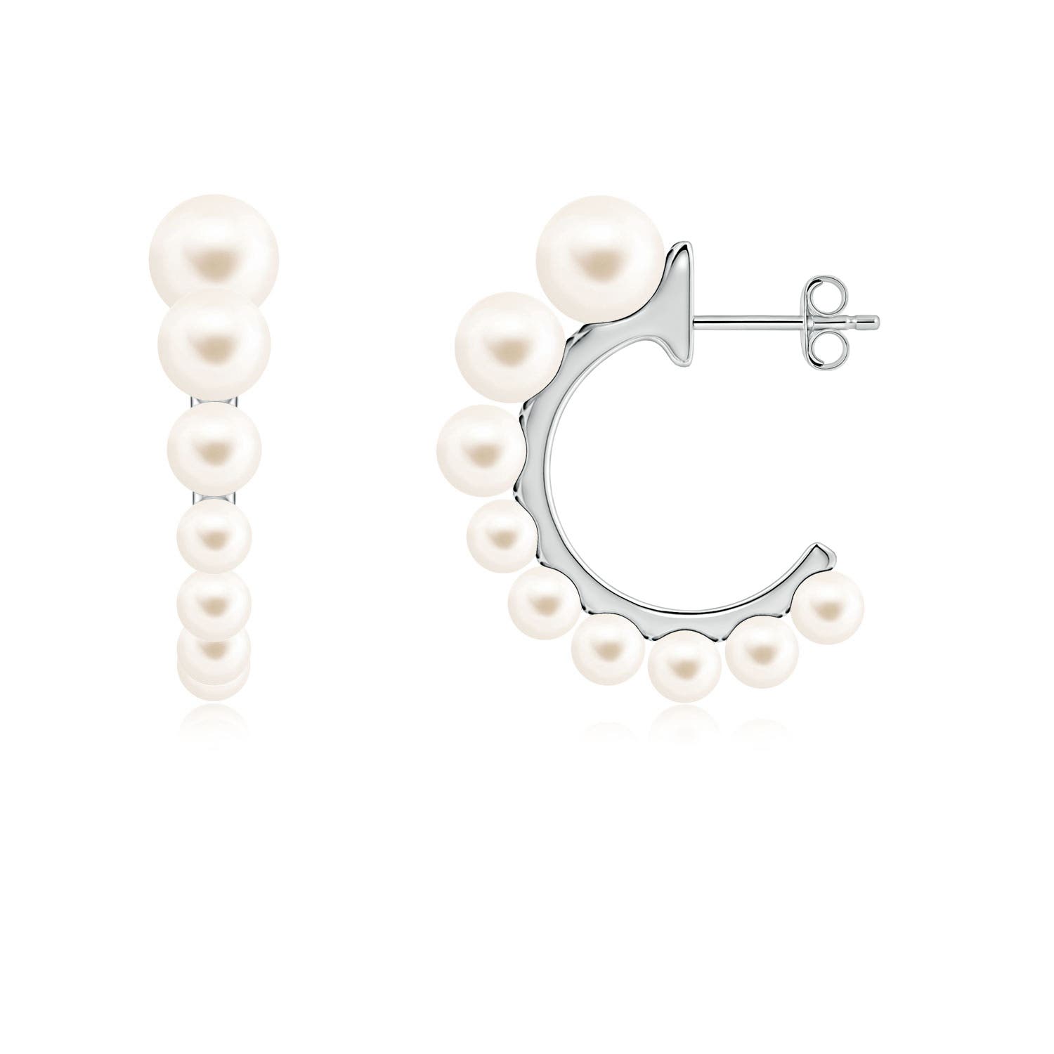 7mm AAA Graduated Freshwater Pearl Hoop Earrings in White Gold