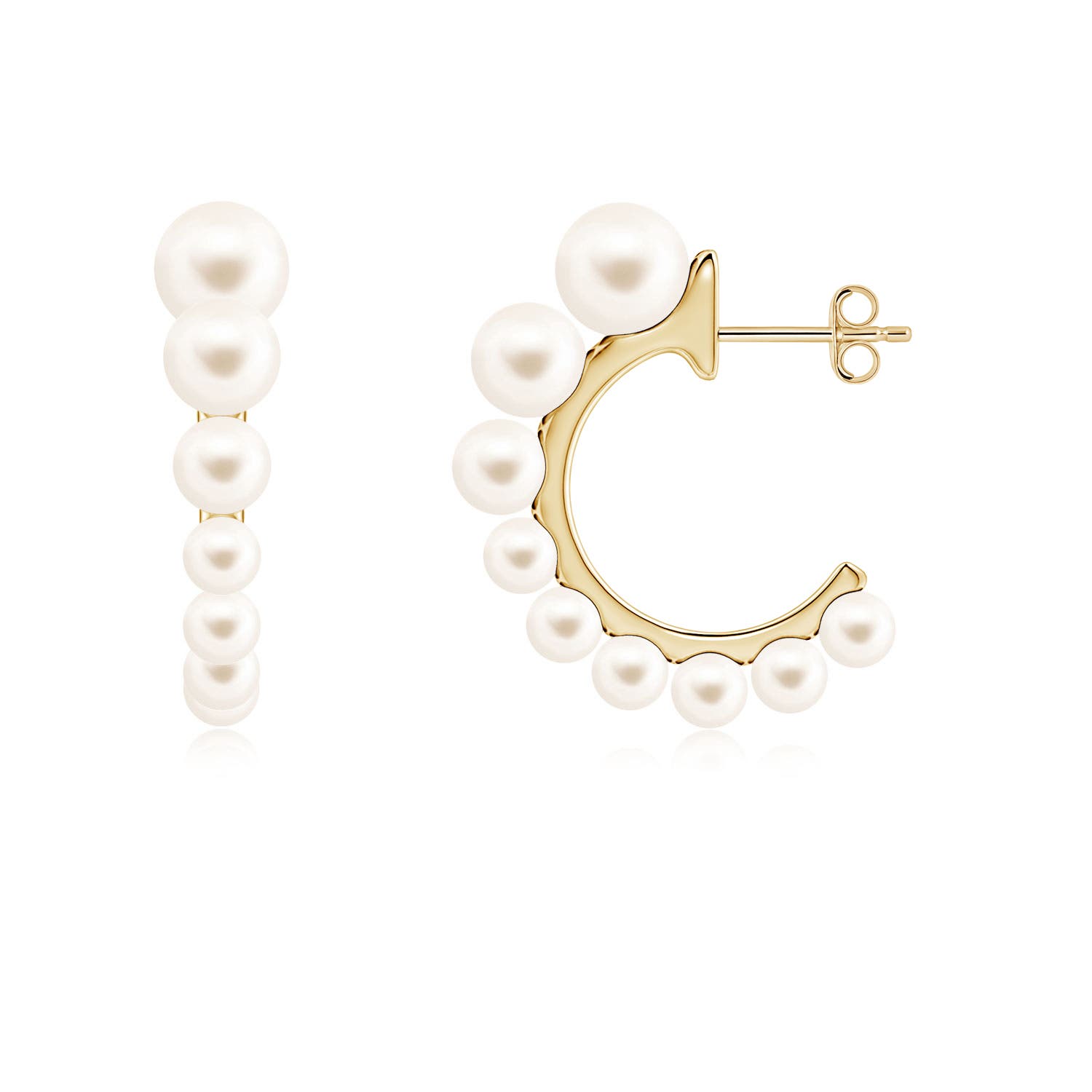 7mm AAA Graduated Freshwater Pearl Hoop Earrings in Yellow Gold
