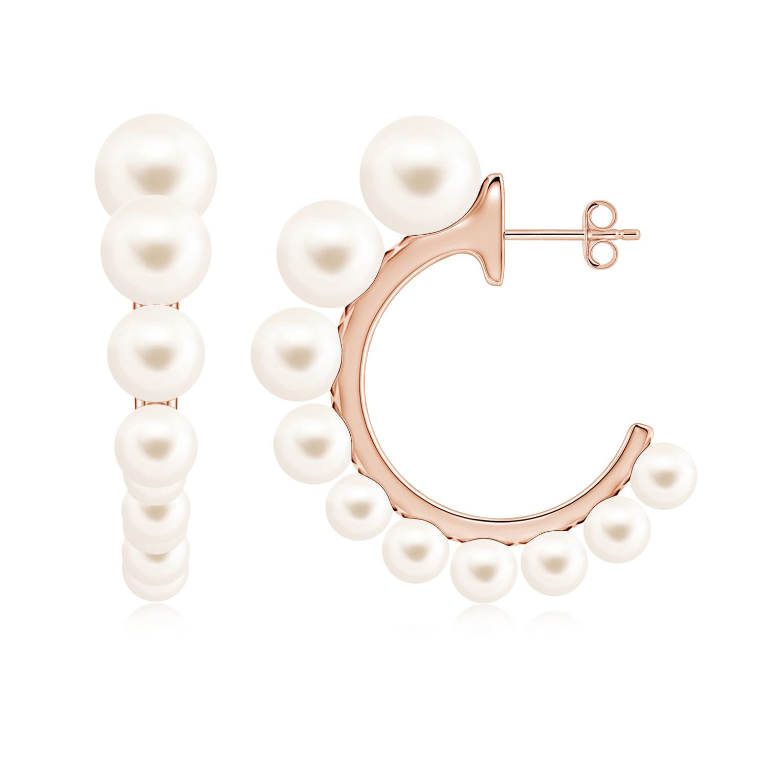 9mm AAA Graduated Freshwater Pearl Hoop Earrings in Rose Gold