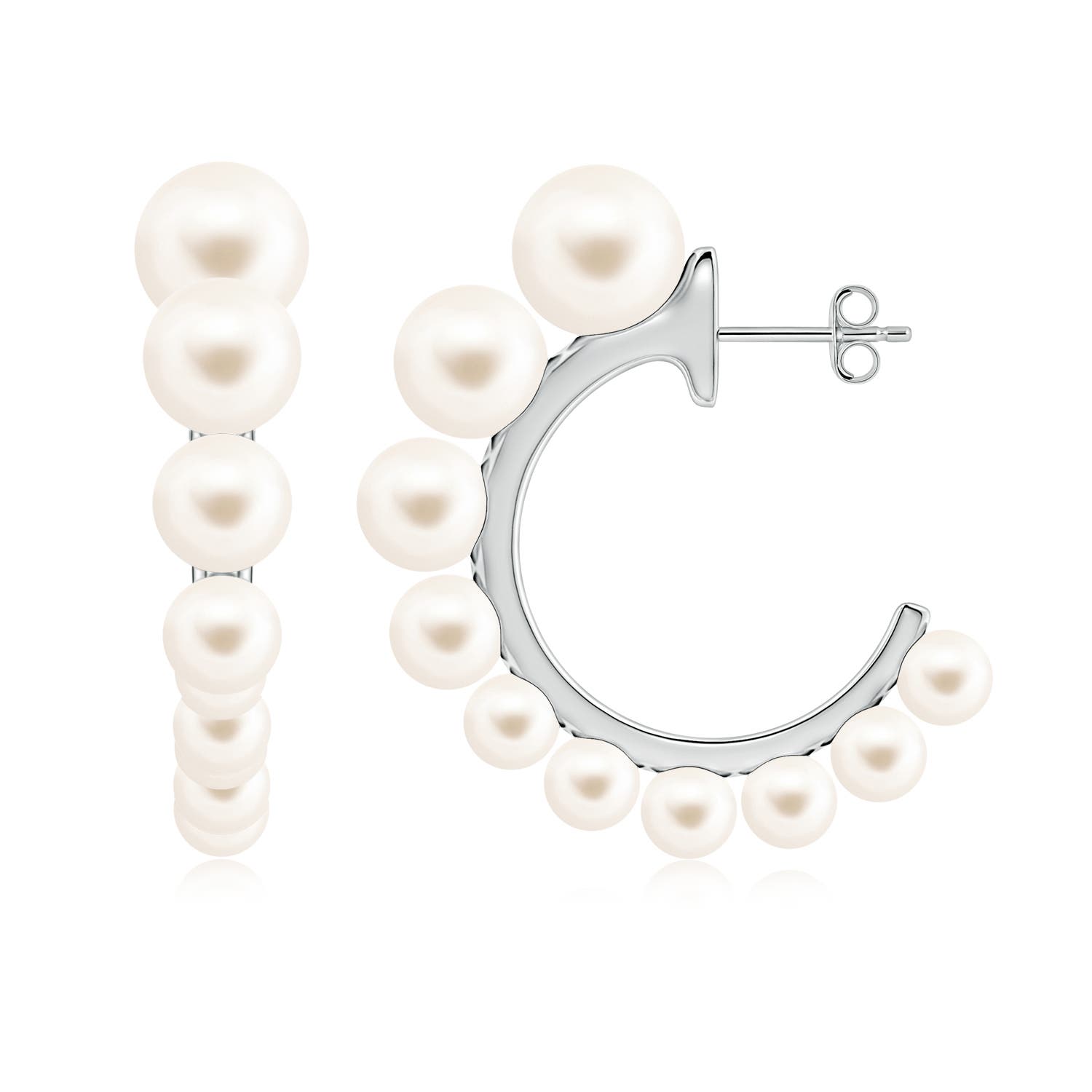 9mm AAA Graduated Freshwater Pearl Hoop Earrings in White Gold