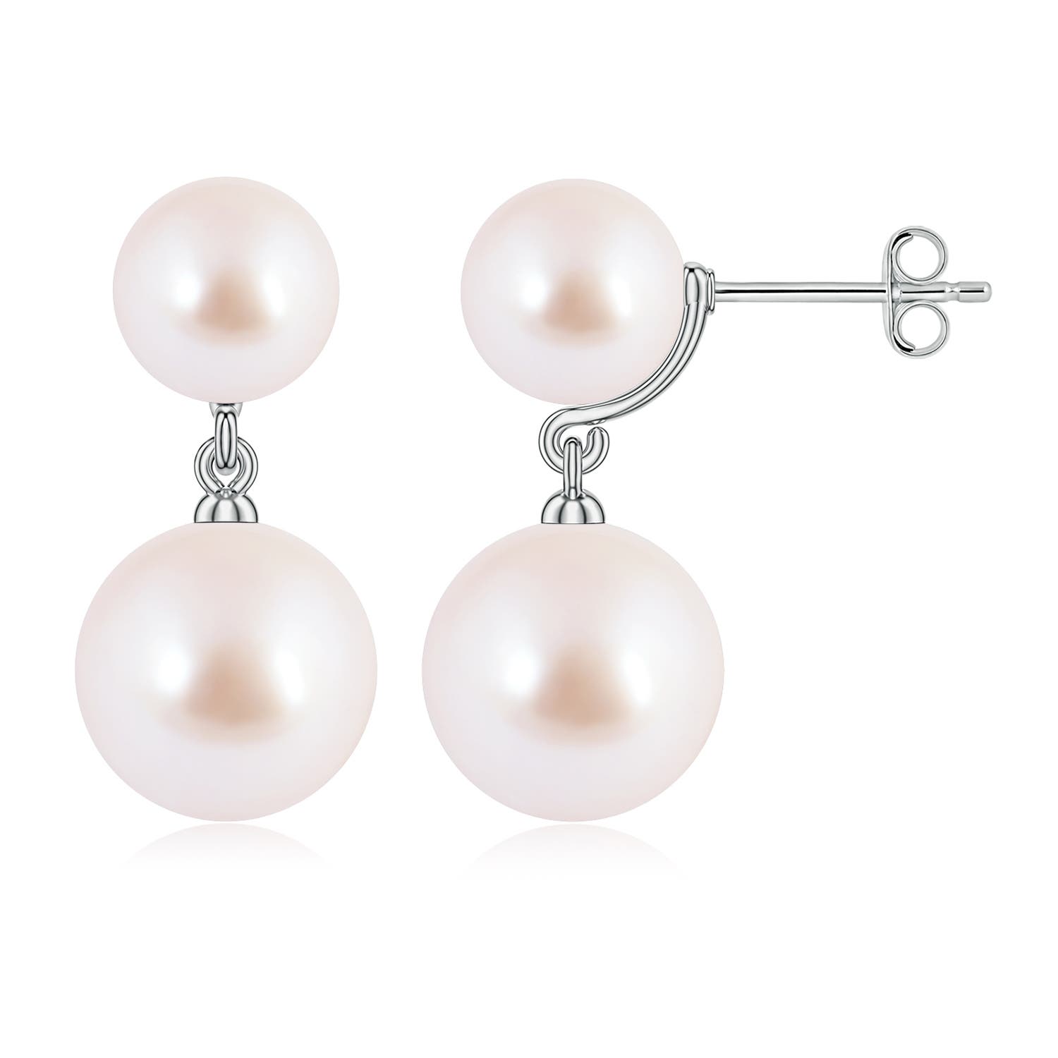 10mm AAA Double Akoya Pearl Drop Earrings in White Gold