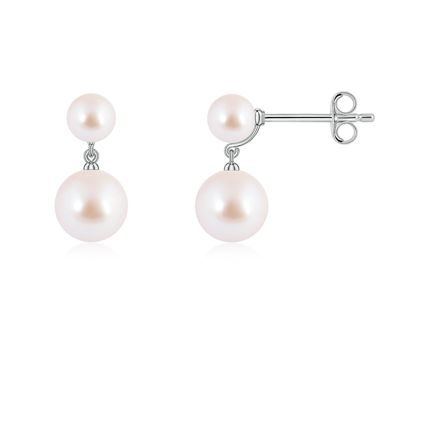 6mm AAA Double Akoya Pearl Drop Earrings in White Gold