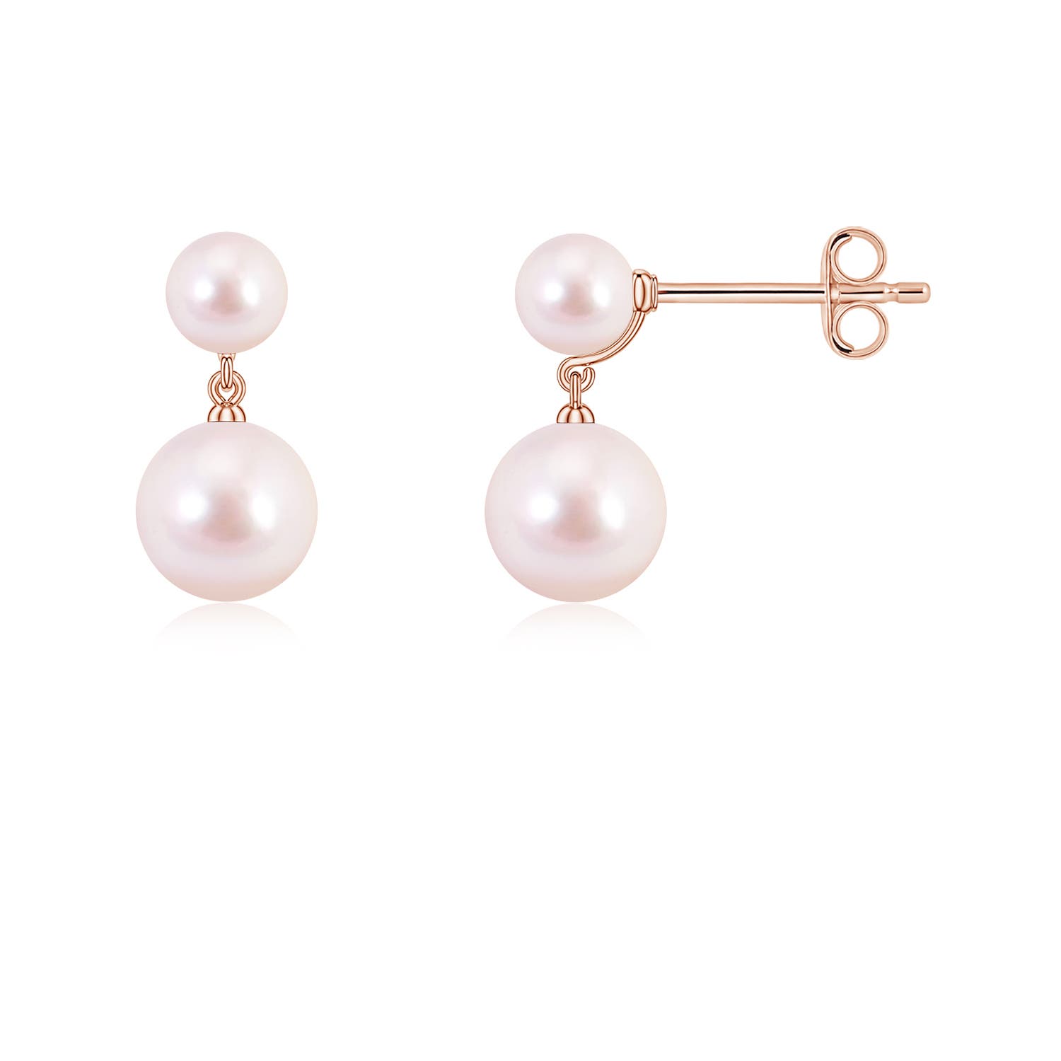6mm AAAA Double Akoya Pearl Drop Earrings in Rose Gold