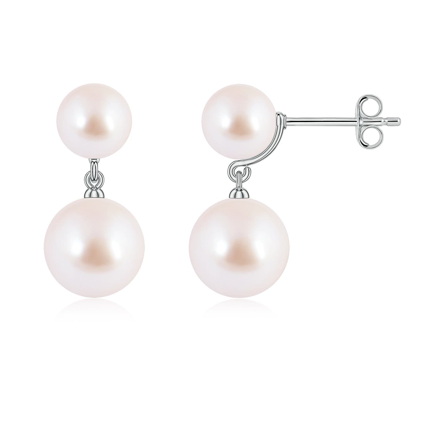 8mm AAA Double Akoya Pearl Drop Earrings in White Gold