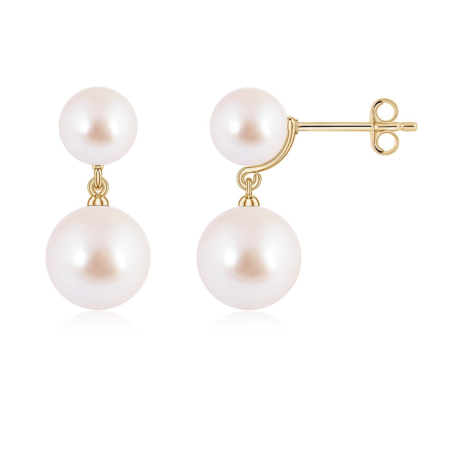 8mm AAA Double Akoya Pearl Drop Earrings in Yellow Gold
