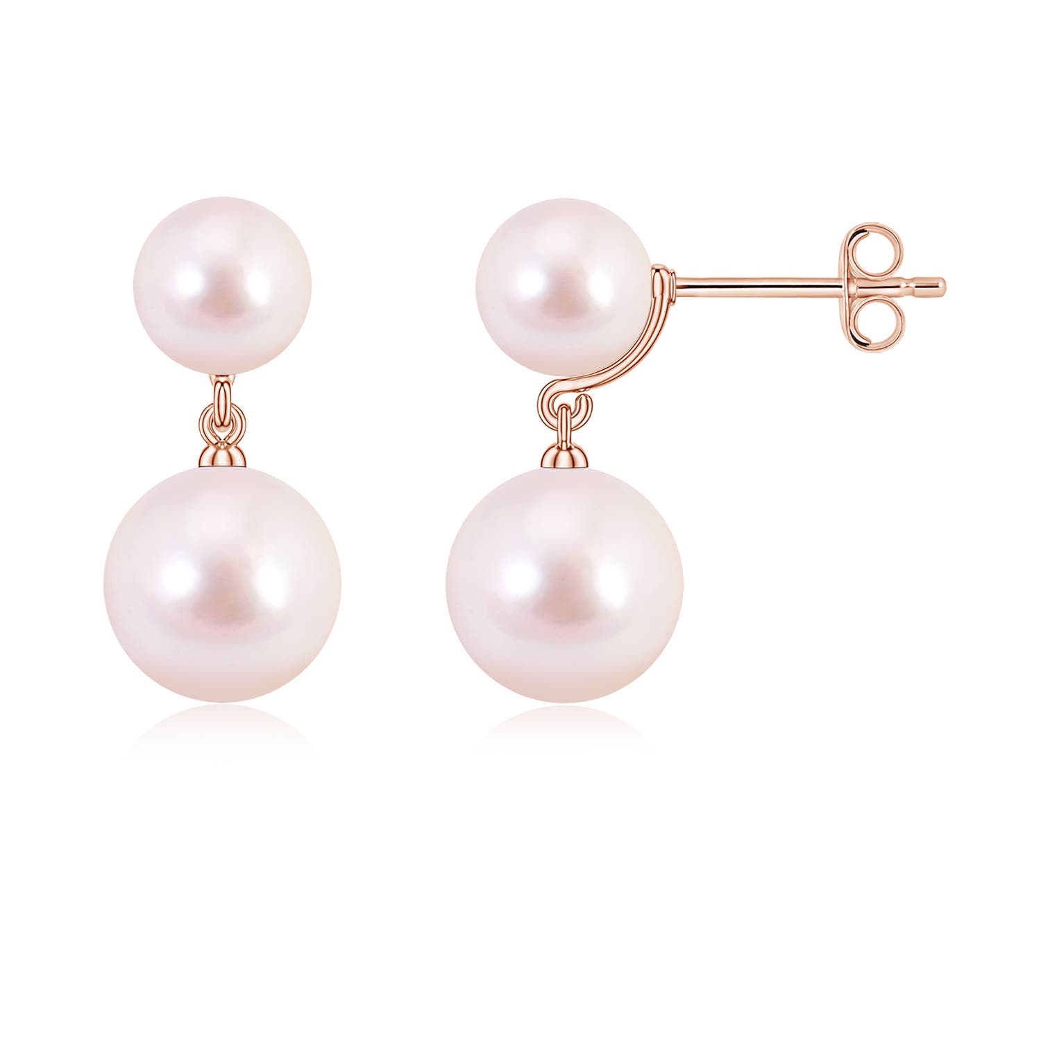 8mm AAAA Double Akoya Pearl Drop Earrings in 18K Rose Gold