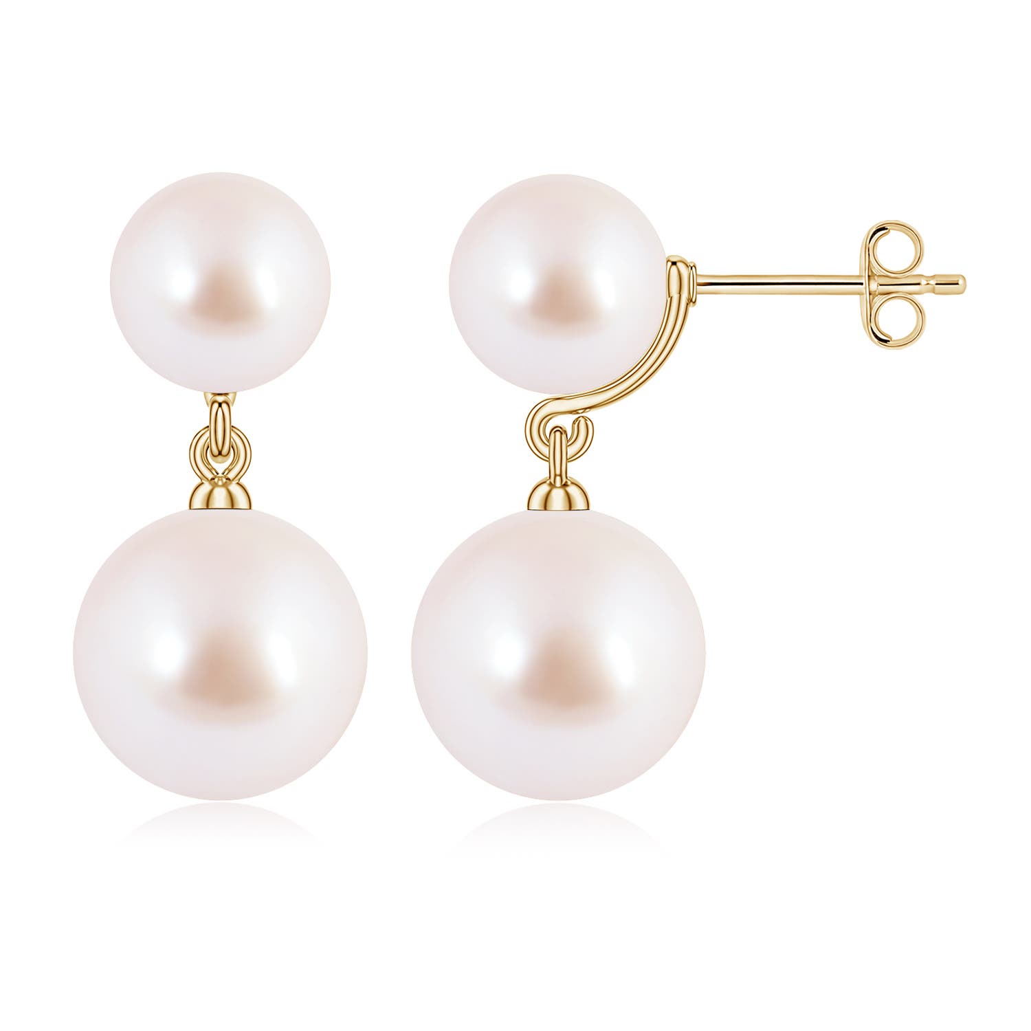 9mm AAA Double Akoya Pearl Drop Earrings in Yellow Gold