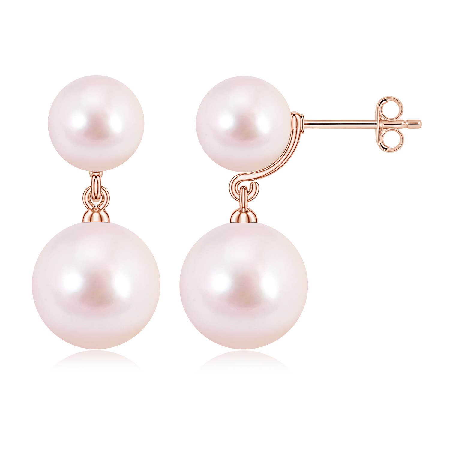 9mm AAAA Double Akoya Pearl Drop Earrings in Rose Gold