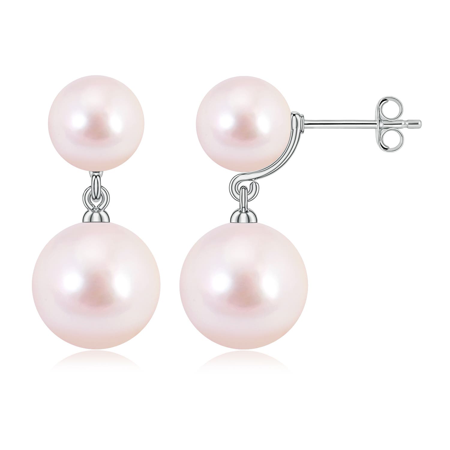 9mm AAAA Double Akoya Pearl Drop Earrings in White Gold