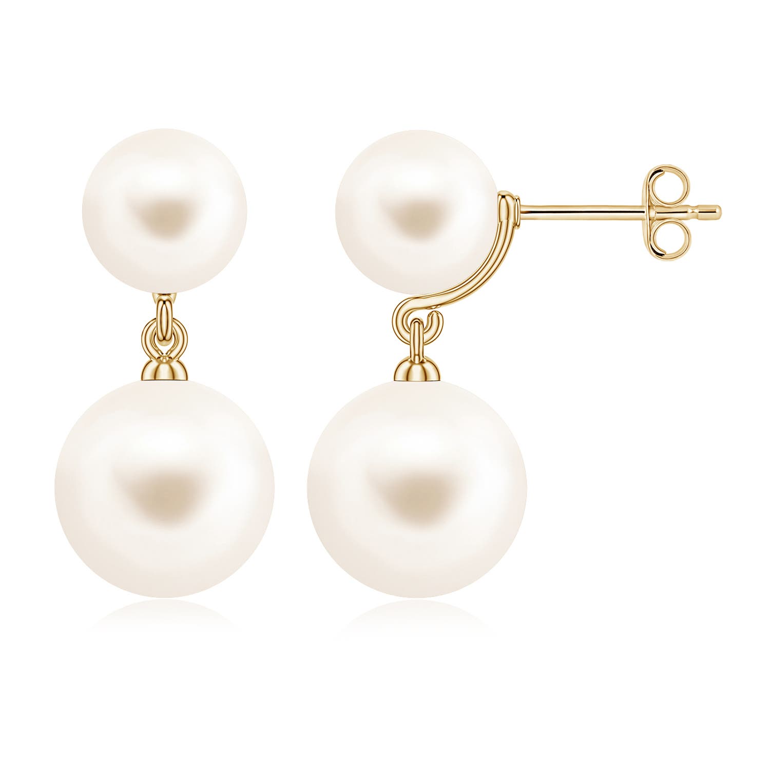 10mm AAA Double Freshwater Pearl Drop Earrings in 18CT Yellow Gold