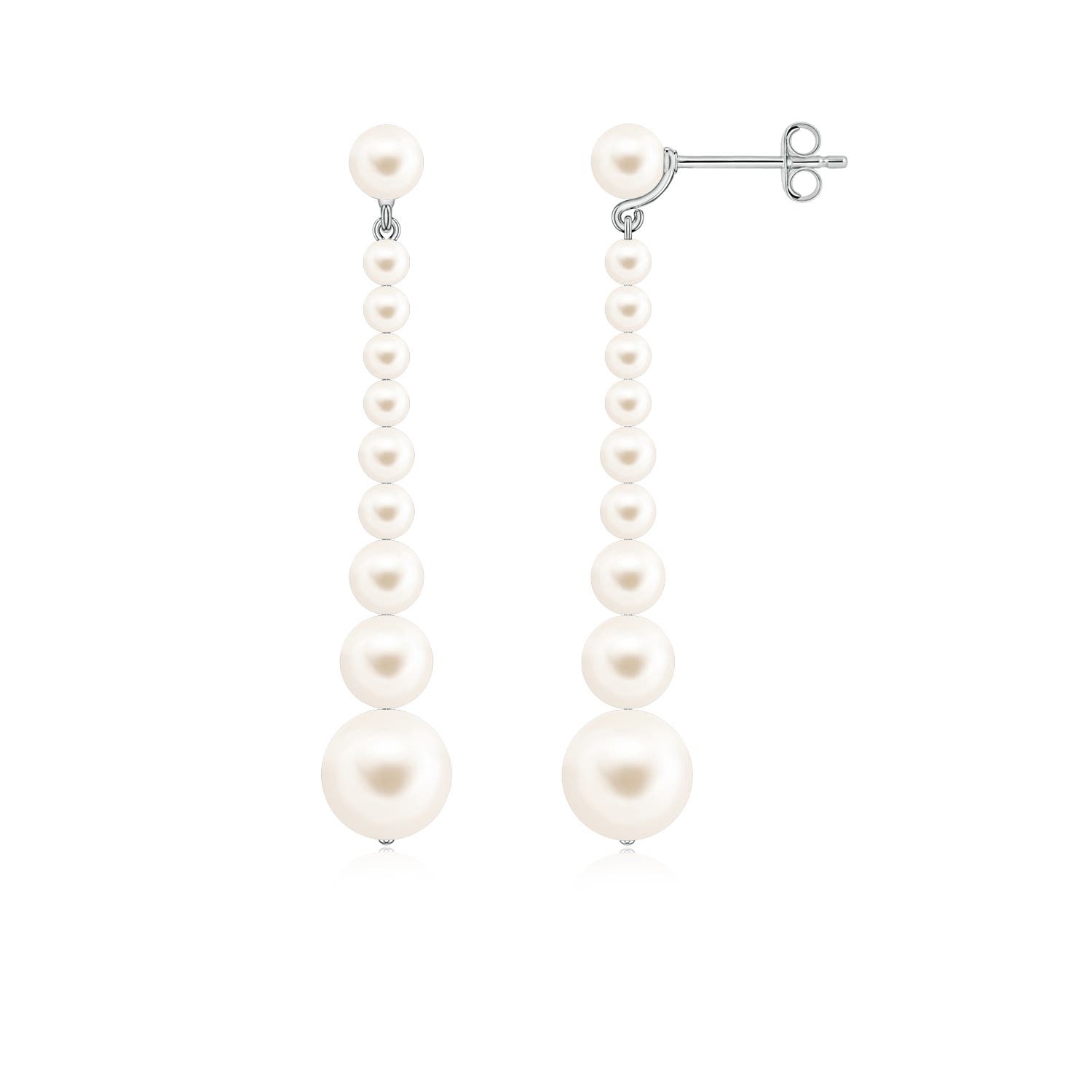 7mm AAA Graduated Freshwater Pearl Long Dangle Earrings in 18CT White Gold