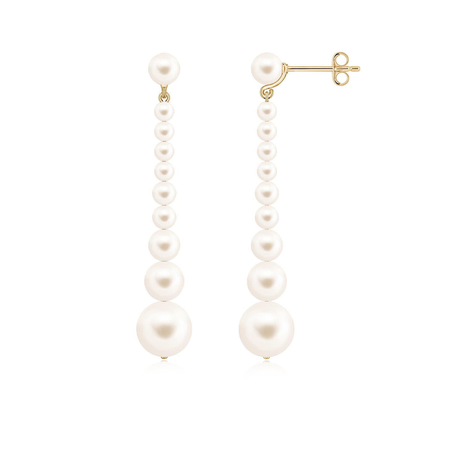 7mm AAA Graduated Freshwater Pearl Long Dangle Earrings in 18CT Yellow Gold